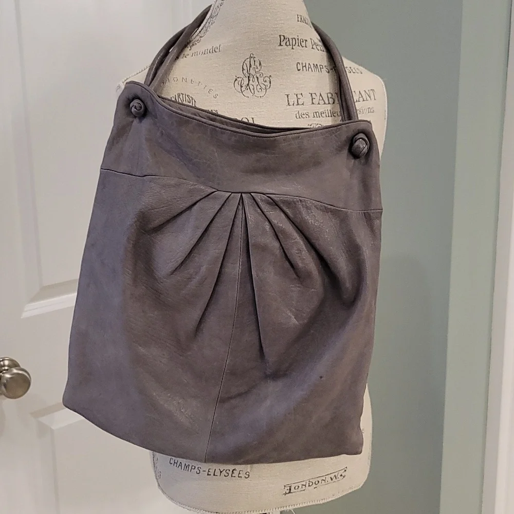 Brontibay Paris Gray Leather Hobo Bag